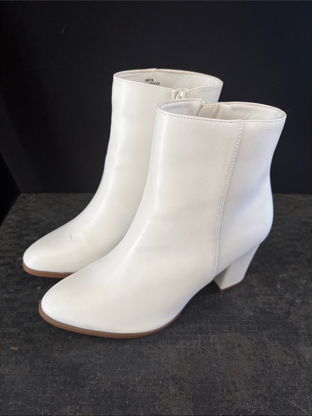 Anita White Leather Ankle Boots with Block Heel